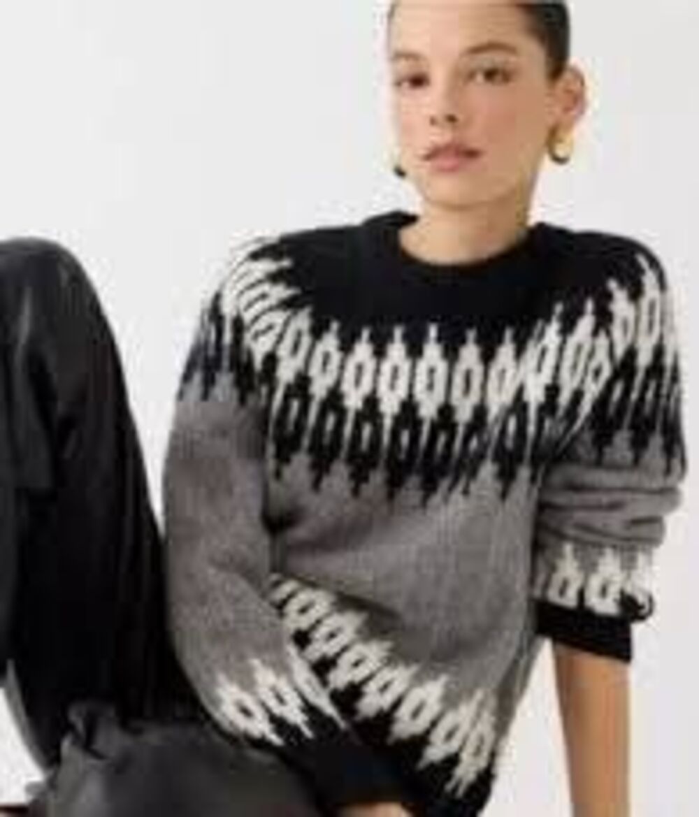 J. Crew Wool Blend Fair Isle Sweater Sz S Crewneck Black White